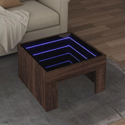 Salongbord Sofabord Brun Eik med Infinity LED 50x50x30 cm