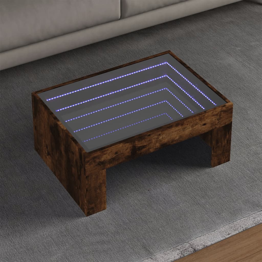 Salongbord Sofabord Røkt Eik med Infinity LED 70x50x30 cm