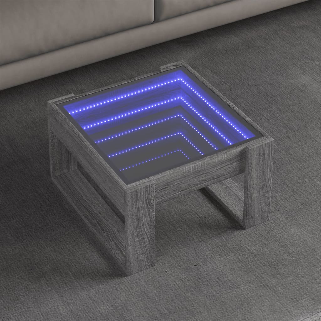 Salongbord Sofabord Sonoma Grå med Infinity LED 50x53x30 cm