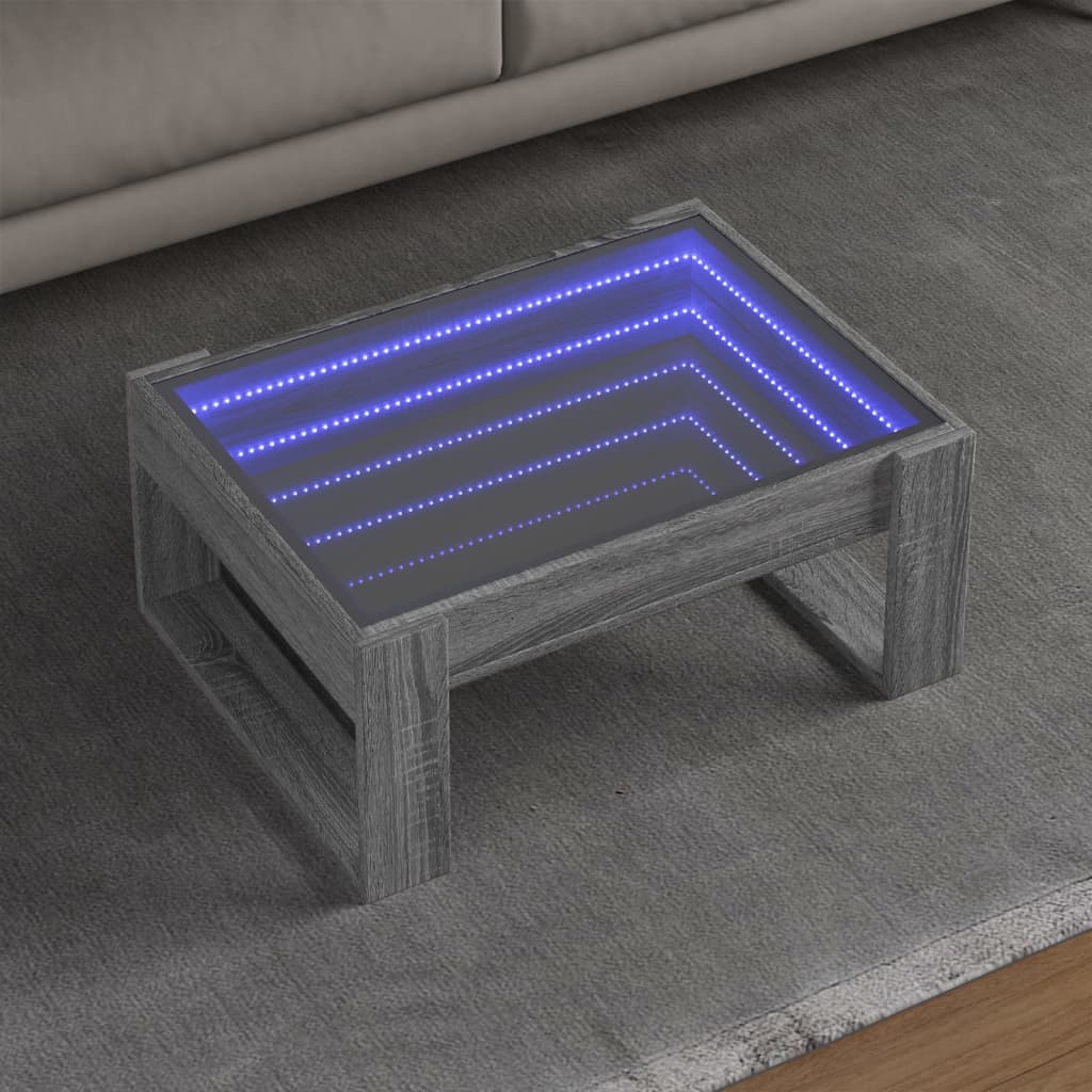 Salongbord Sofabord Sonoma Grå med Infinity LED 70x53x30 cm