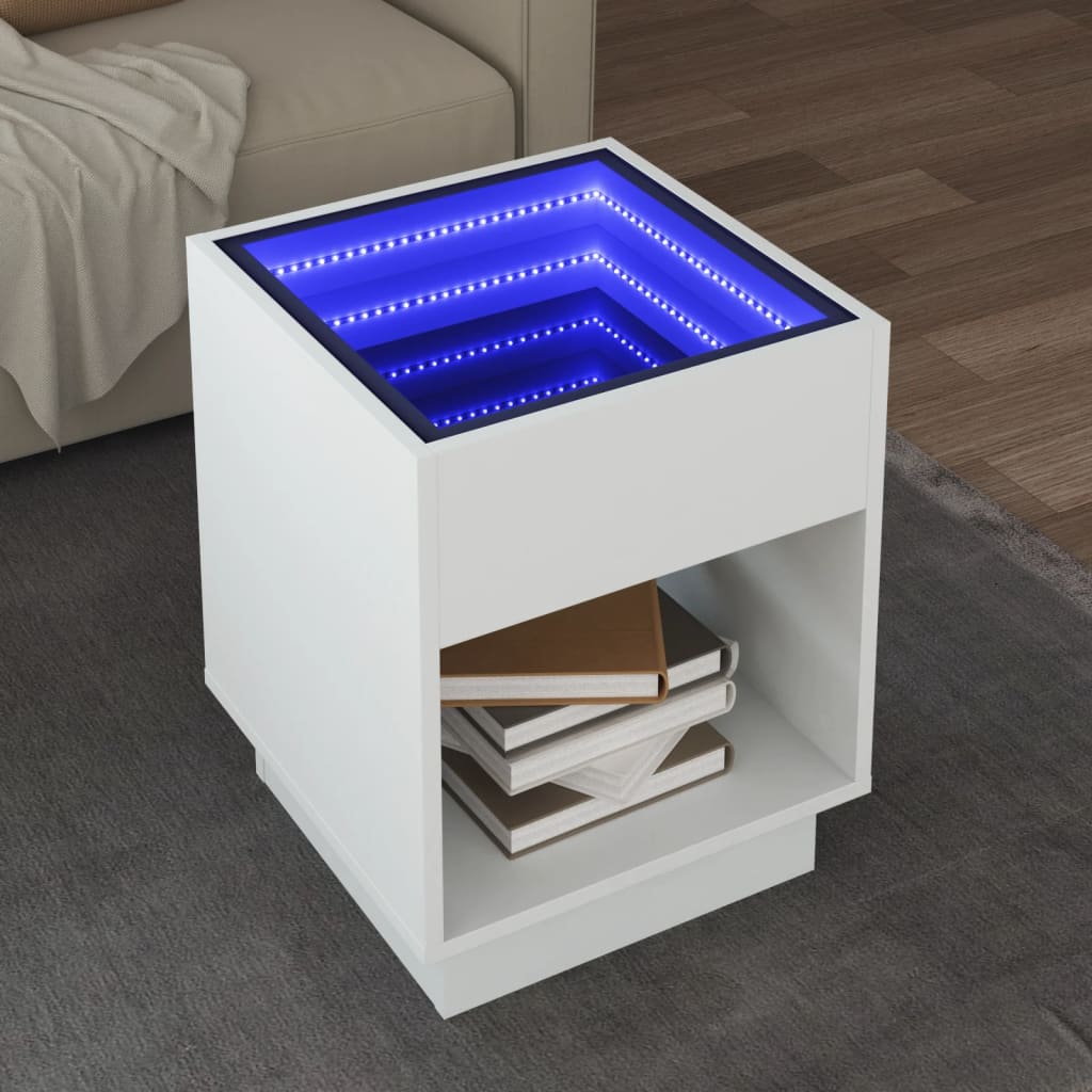 Salongbord Sofabord Hvit med Infinity LED 40x40x50 cm