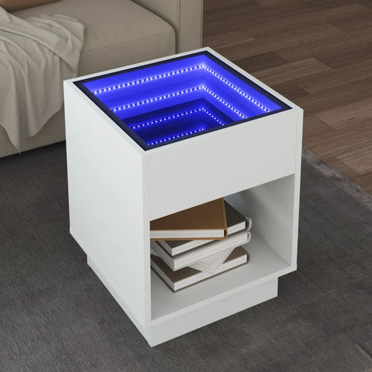 Salongbord Sofabord Hvit med Infinity LED 40x40x50 cm