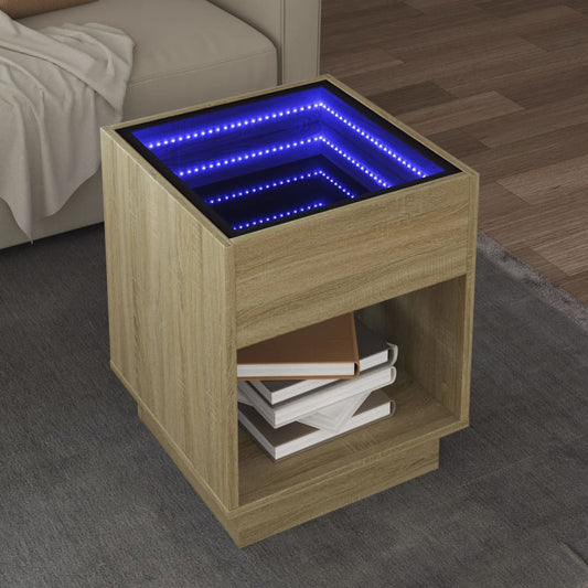 Salongbord Sofabord Sonoma Eik med Infinity LED 40x40x50 cm