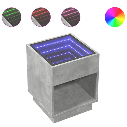 Nattbord Sengbord Betonggrå med Infinity LED 40x40x50 cm