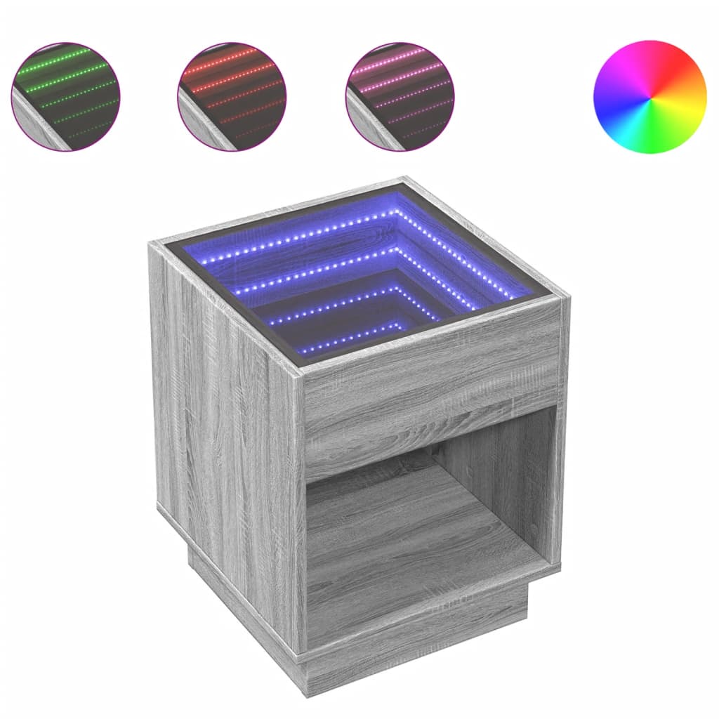 Nattbord Sengbord Sonoma Grå med Infinity LED 40x40x50 cm