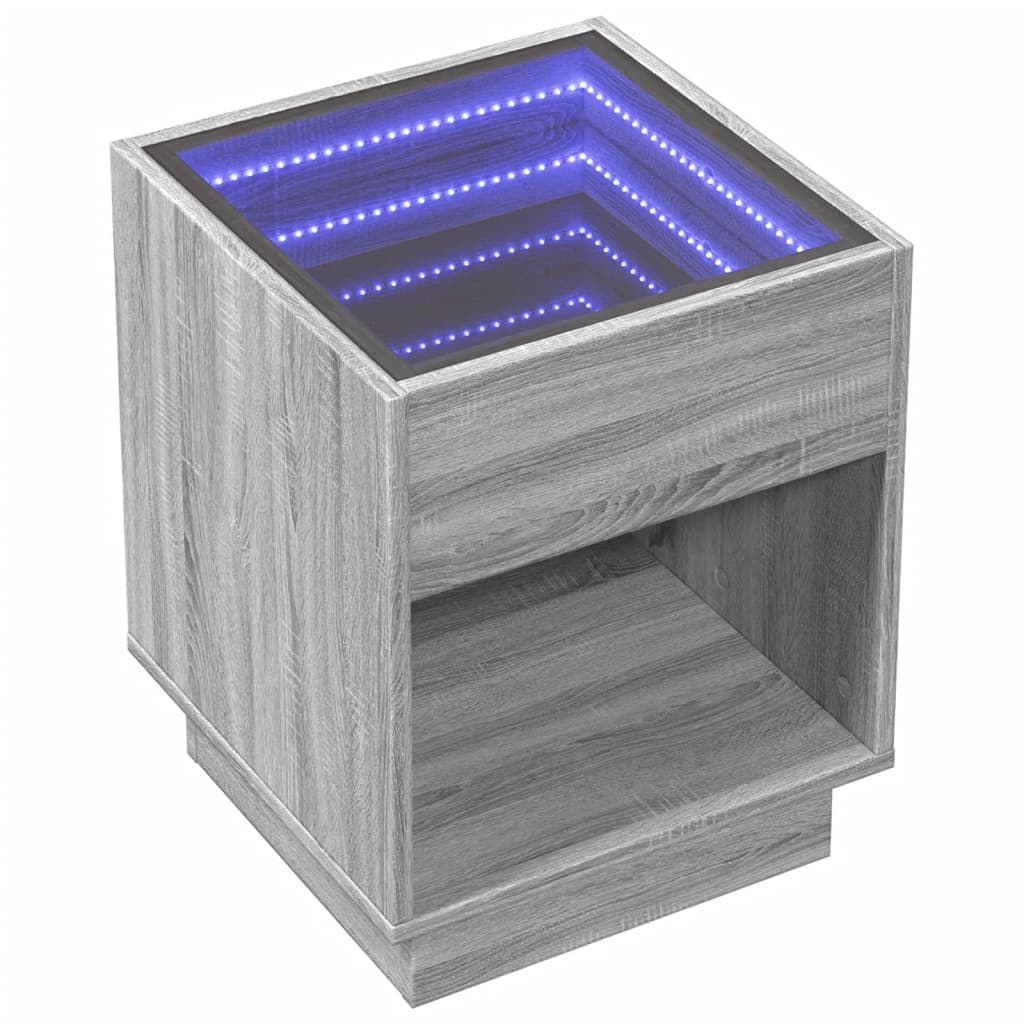 Nattbord Sengbord Sonoma Grå med Infinity LED 40x40x50 cm