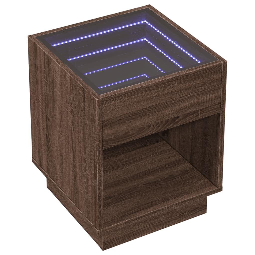 Nattbord Sengbord Brun Eik med Infinity LED 40x40x50 cm