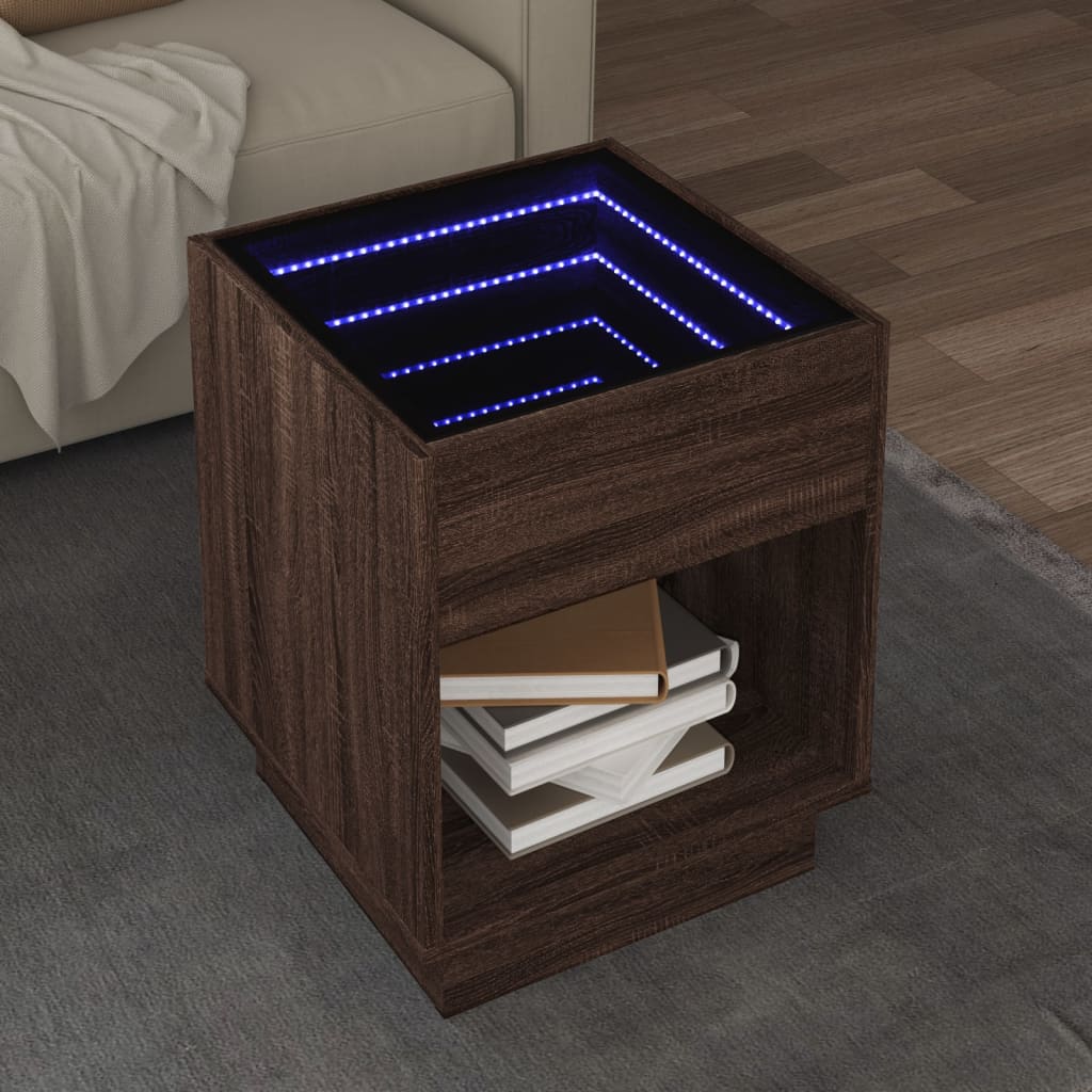Nattbord Sengbord Brun Eik med Infinity LED 40x40x50 cm