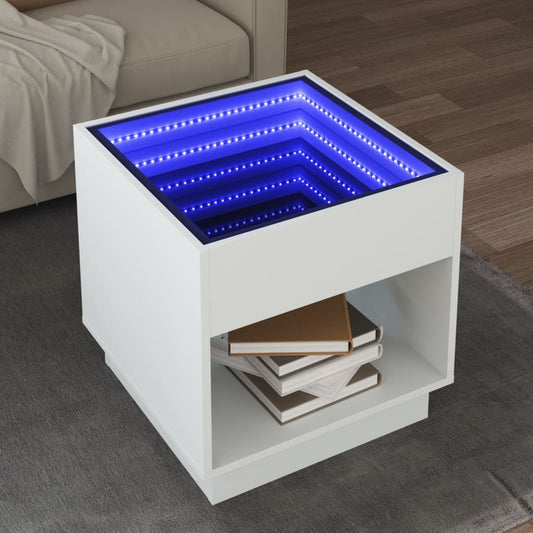 Nattbord Sengbord Hvit med Infinity LED 50x50x50 cm