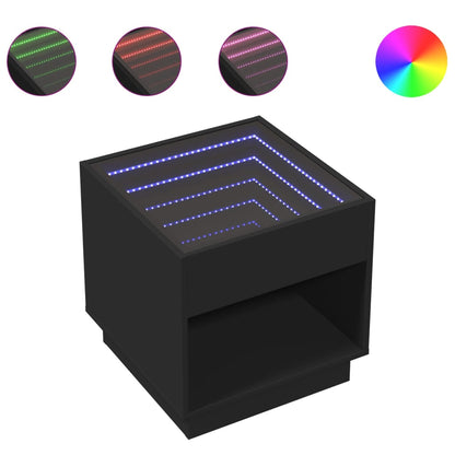 Nattbord Sengbord Svart med Infinity LED 50x50x50 cm