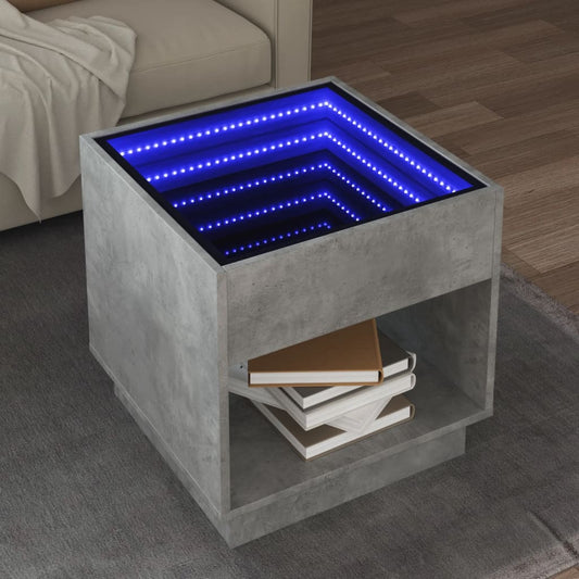 Nattbord Sengbord Betonggrå med Infinity LED 50x50x50 cm