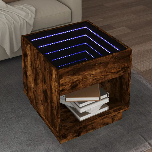 Salongbord Sofabord Røkt Eik med Infinity LED 50x50x50 cm