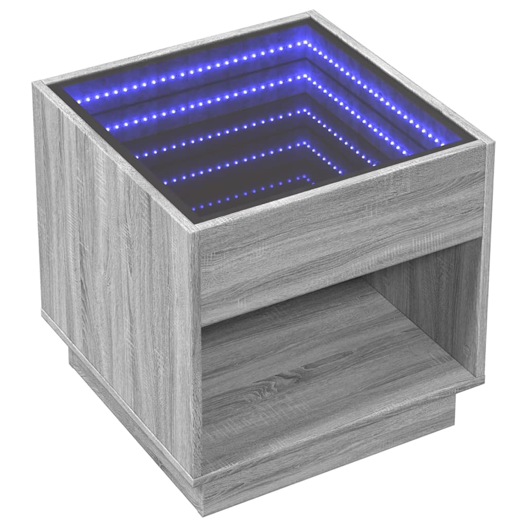 Nattbord Sengbord Sonoma Grå med Infinity LED 50x50x50 cm