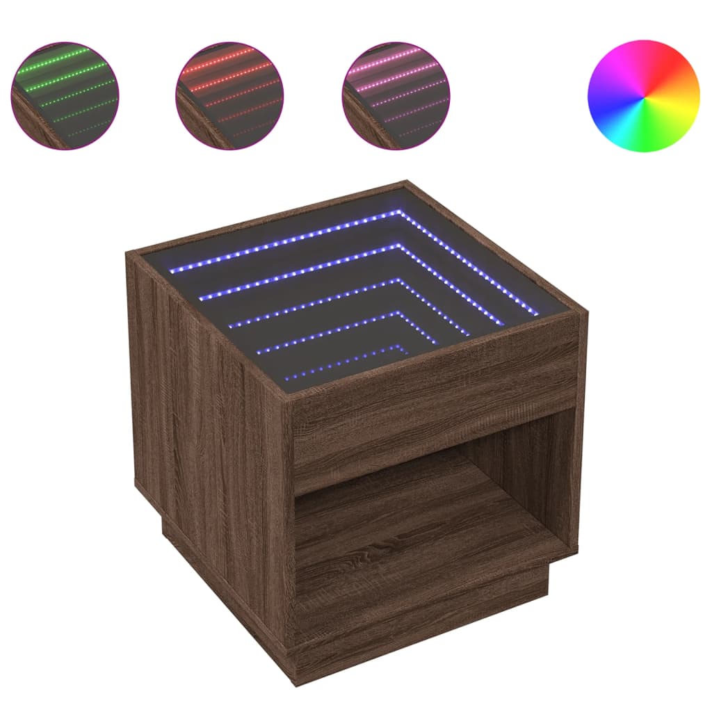 Nattbord Sengbord Brun Eik med Infinity LED 50x50x50 cm