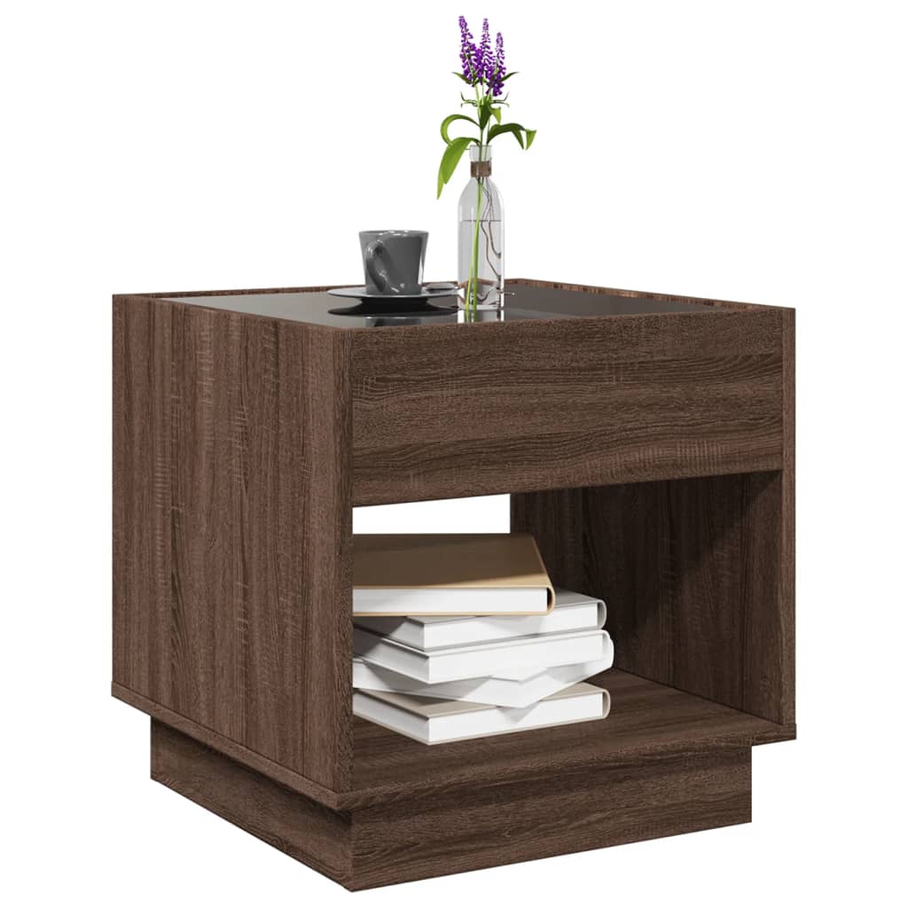 Nattbord Sengbord Brun Eik med Infinity LED 50x50x50 cm
