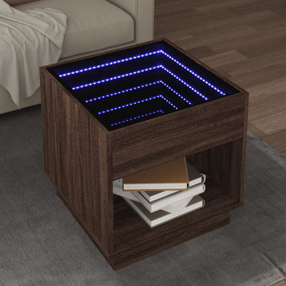 Nattbord Sengbord Brun Eik med Infinity LED 50x50x50 cm