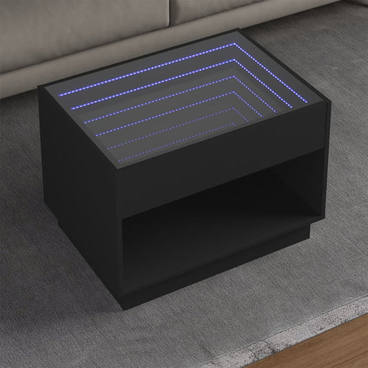 Salongbord Sofabord Svart med Infinity LED 70x50x50 cm