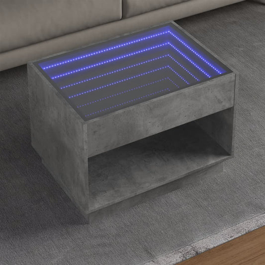 Salongbord Sofabord Betonggrå med Infinity LED 70x50x50 cm