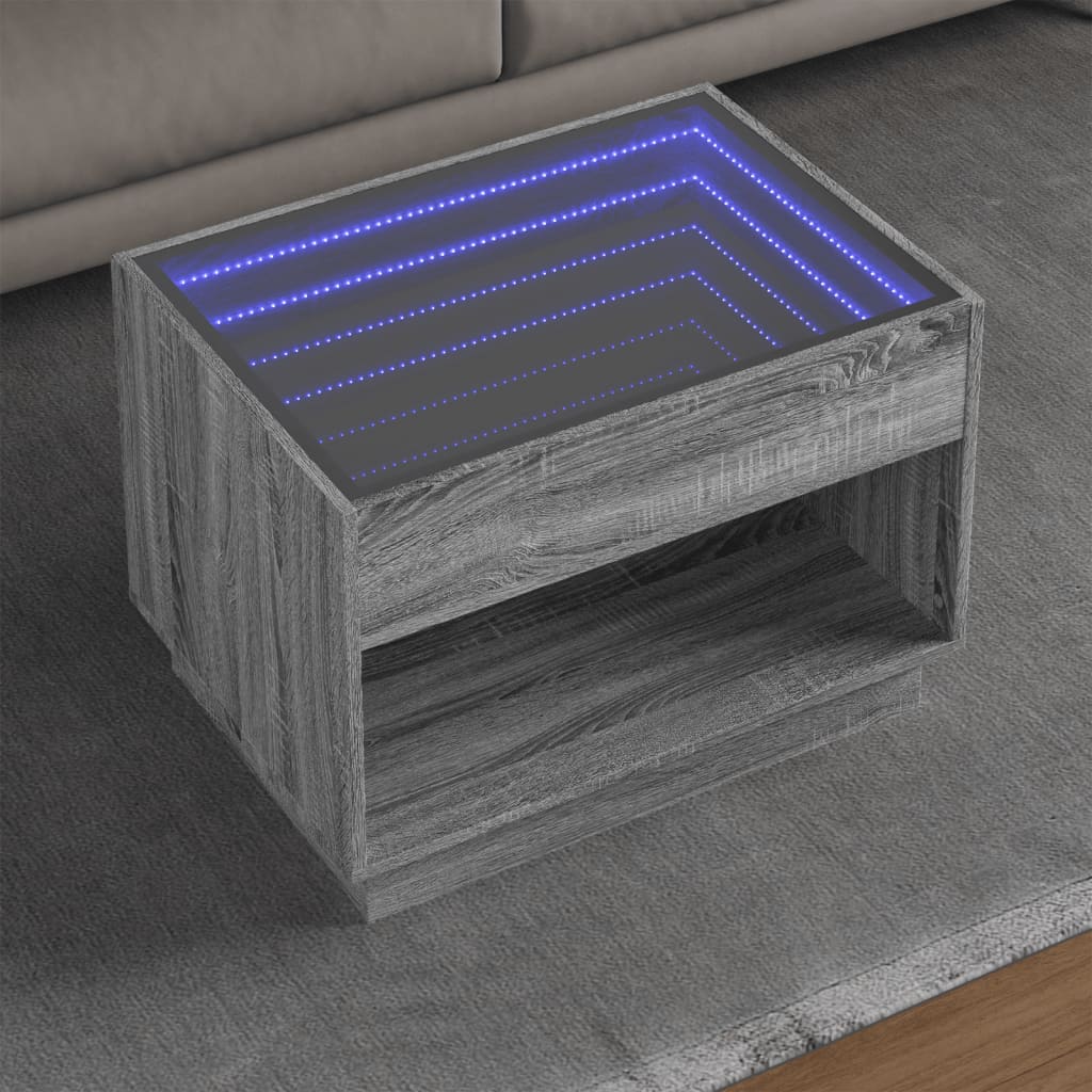 Salongbord Sofabord Sonoma Grå med Infinity LED 70x50x50 cm