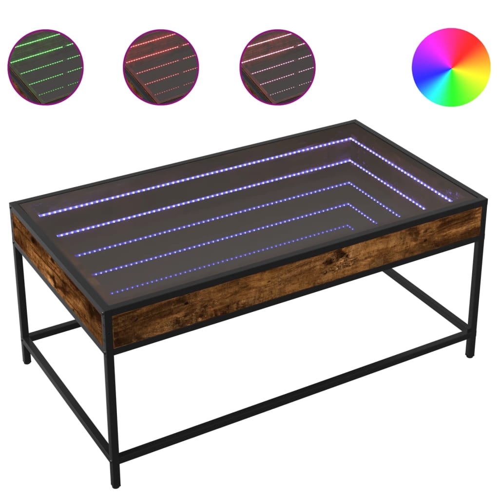 Salongbord Sofabord Røkt Eik med Infinity LED 90x50x41 cm