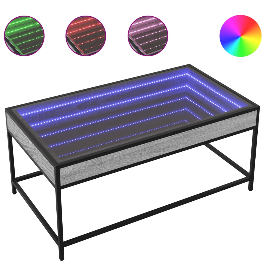 Salongbord Sofabord Sonoma Grå med Infinity LED 90x50x41 cm