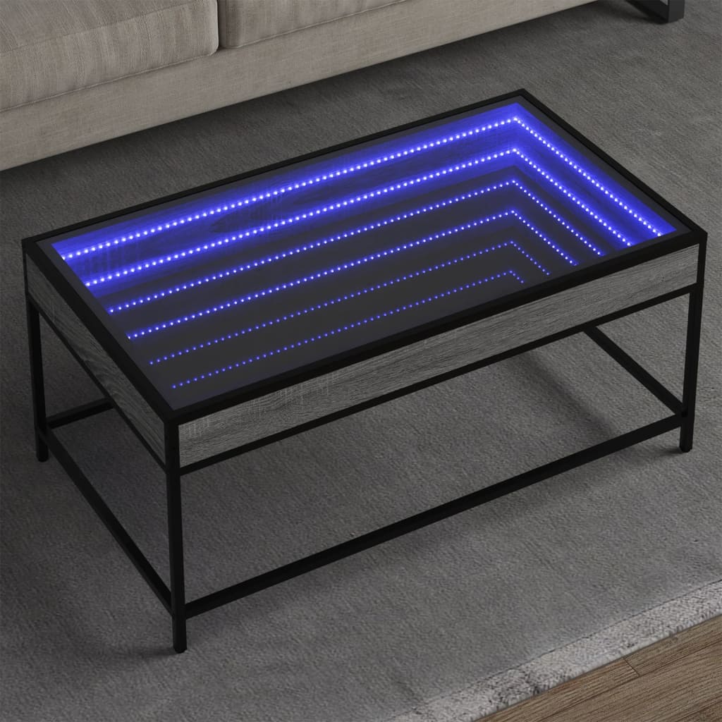 Salongbord Sofabord Sonoma Grå med Infinity LED 90x50x41 cm