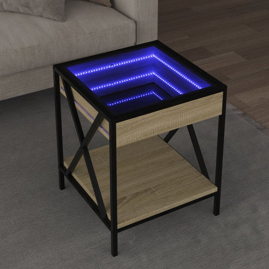 Salongbord Sofabord Sonoma Eik med Infinity LED 40x40x49 cm