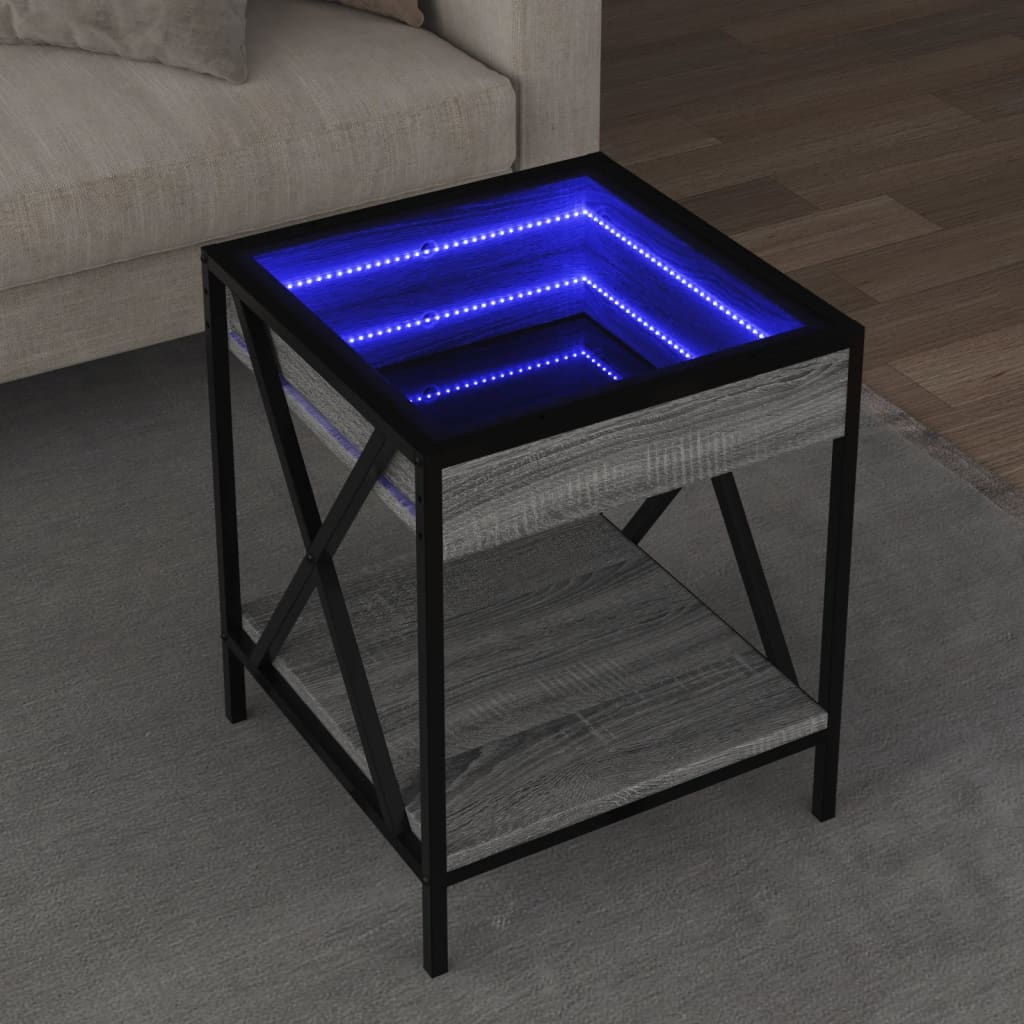 Salongbord Sofabord Sonoma Grå med Infinity LED 40x40x49 cm