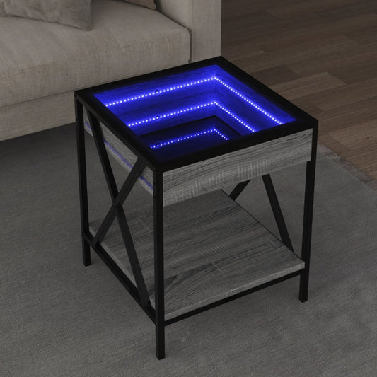 Salongbord Sofabord Sonoma Grå med Infinity LED 40x40x49 cm