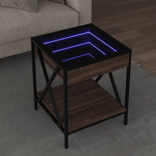 Salongbord Sofabord Brun Eik med Infinity LED 40x40x49 cm