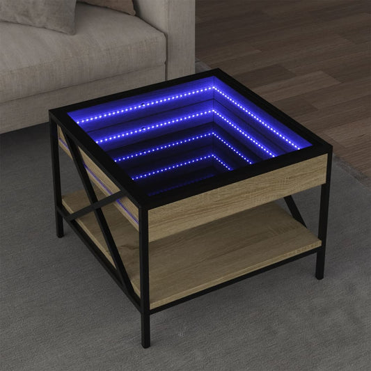 Salongbord Sofabord Sonoma Eik med Infinity LED 50x50x38 cm