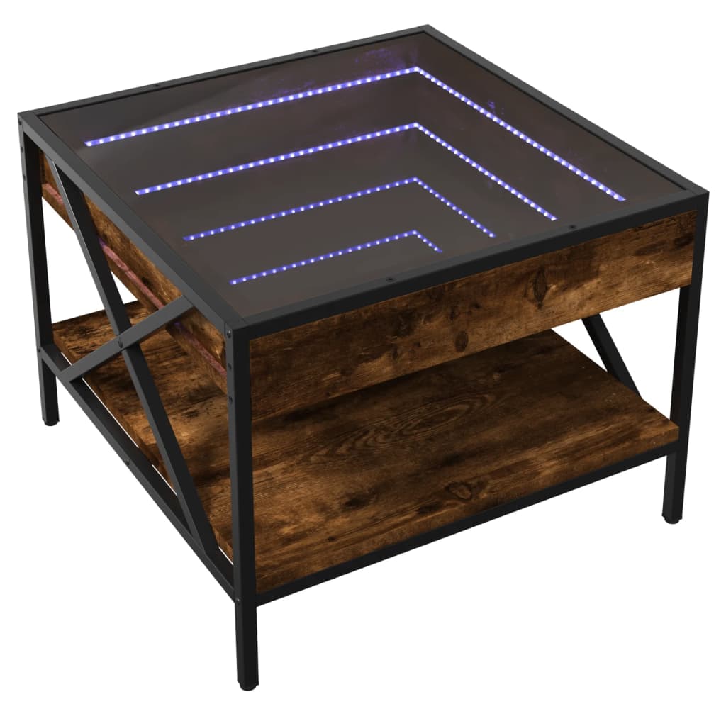 Salongbord Sofabord Røkt Eik med Infinity LED 50x50x38 cm