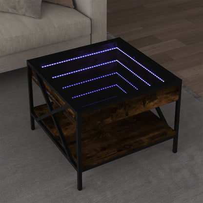 Salongbord Sofabord Røkt Eik med Infinity LED 50x50x38 cm