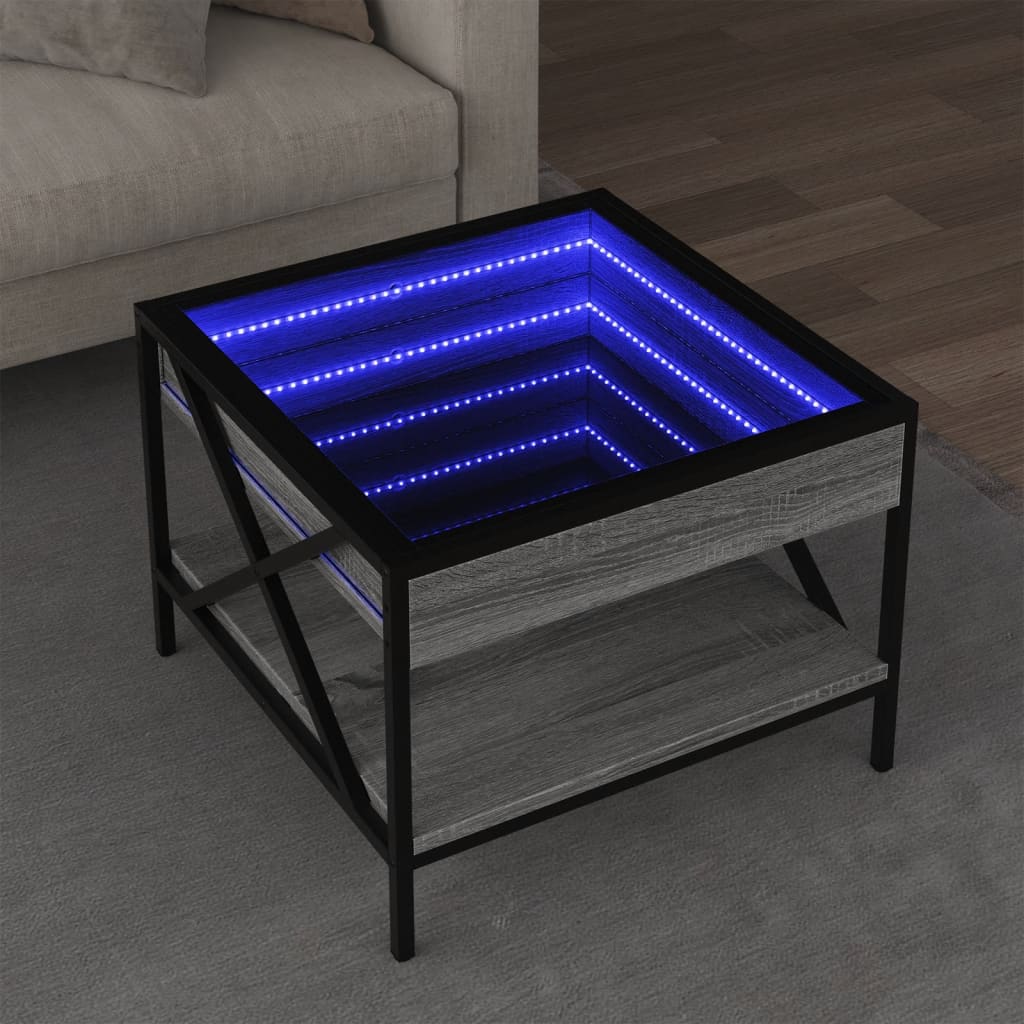 Salongbord Sofabord Sonoma Grå med Infinity LED 50x50x38 cm