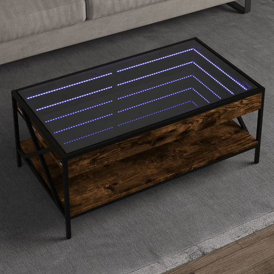 Salongbord Sofabord Røkt Eik med Infinity LED 90x50x38 cm