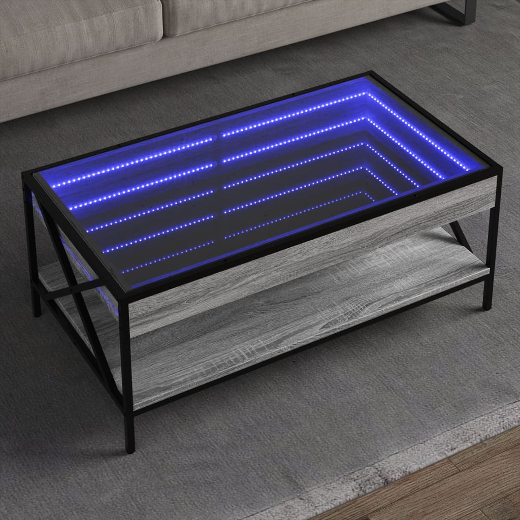 Salongbord Sofabord Sonoma Grå med Infinity LED 90x50x38 cm