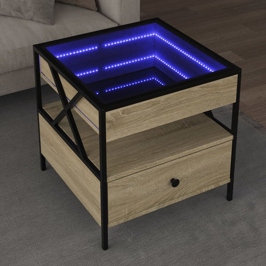 Salongbord Sofabord Sonoma Eik med Infinity LED 50x50x51 cm