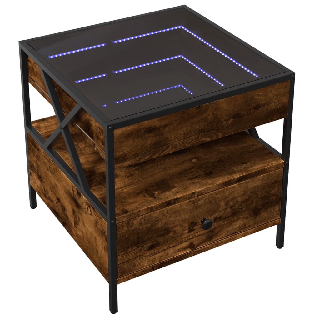Salongbord Sofabord Røkt Eik med Infinity LED 50x50x51 cm