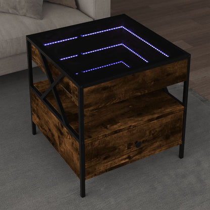Salongbord Sofabord Røkt Eik med Infinity LED 50x50x51 cm
