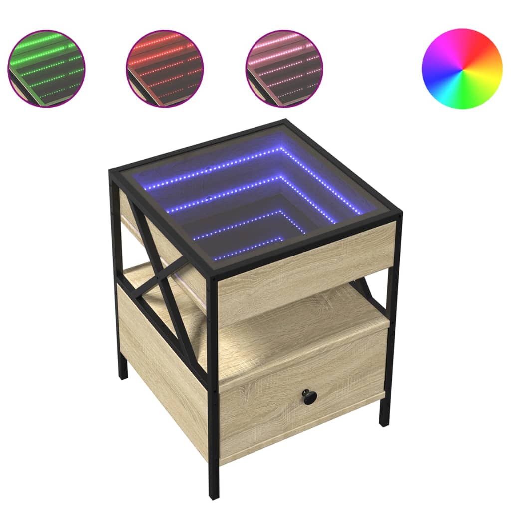 Nattbord Sengbord Sonoma Eik med Infinity LED 40x40x51 cm
