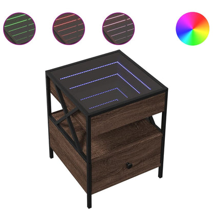 Nattbord Sengbord Brun Eik med Infinity LED 40x40x51 cm
