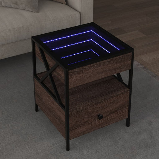 Nattbord Sengbord Brun Eik med Infinity LED 40x40x51 cm