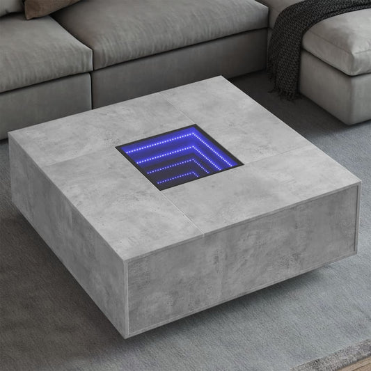 Salongbord Sofabord Betonggrå med Infinity LED 100x100x40 cm