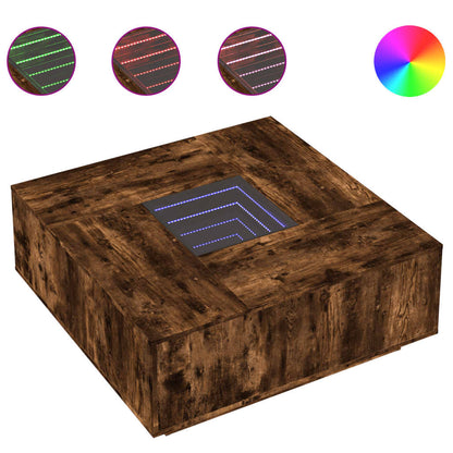 Salongbord Sofabord Røkt Eik med Infinity LED 100x100x40 cm