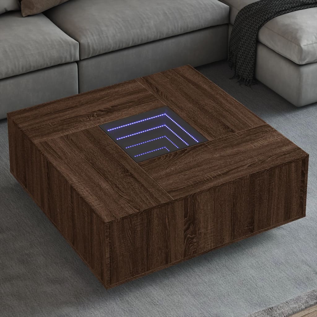Salongbord Sofabord Brun Eik med Infinity LED 100x100x40 cm