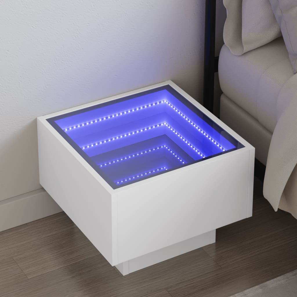 Salongbord Sofabord Hvit med Infinity LED 40x40x30 cm