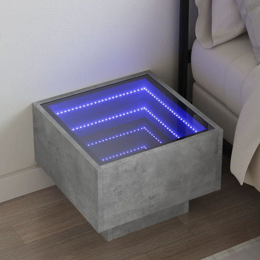 Nattbord Sengbord Betonggrå med Infinity LED 40x40x30 cm