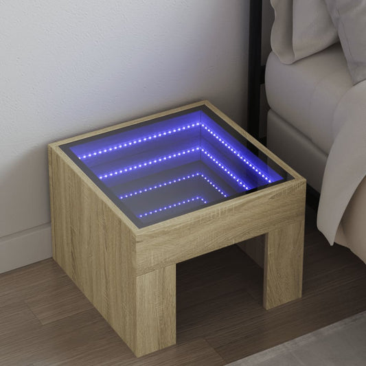 Salongbord Sofabord Sonoma Eik med Infinity LED 40x40x30 cm