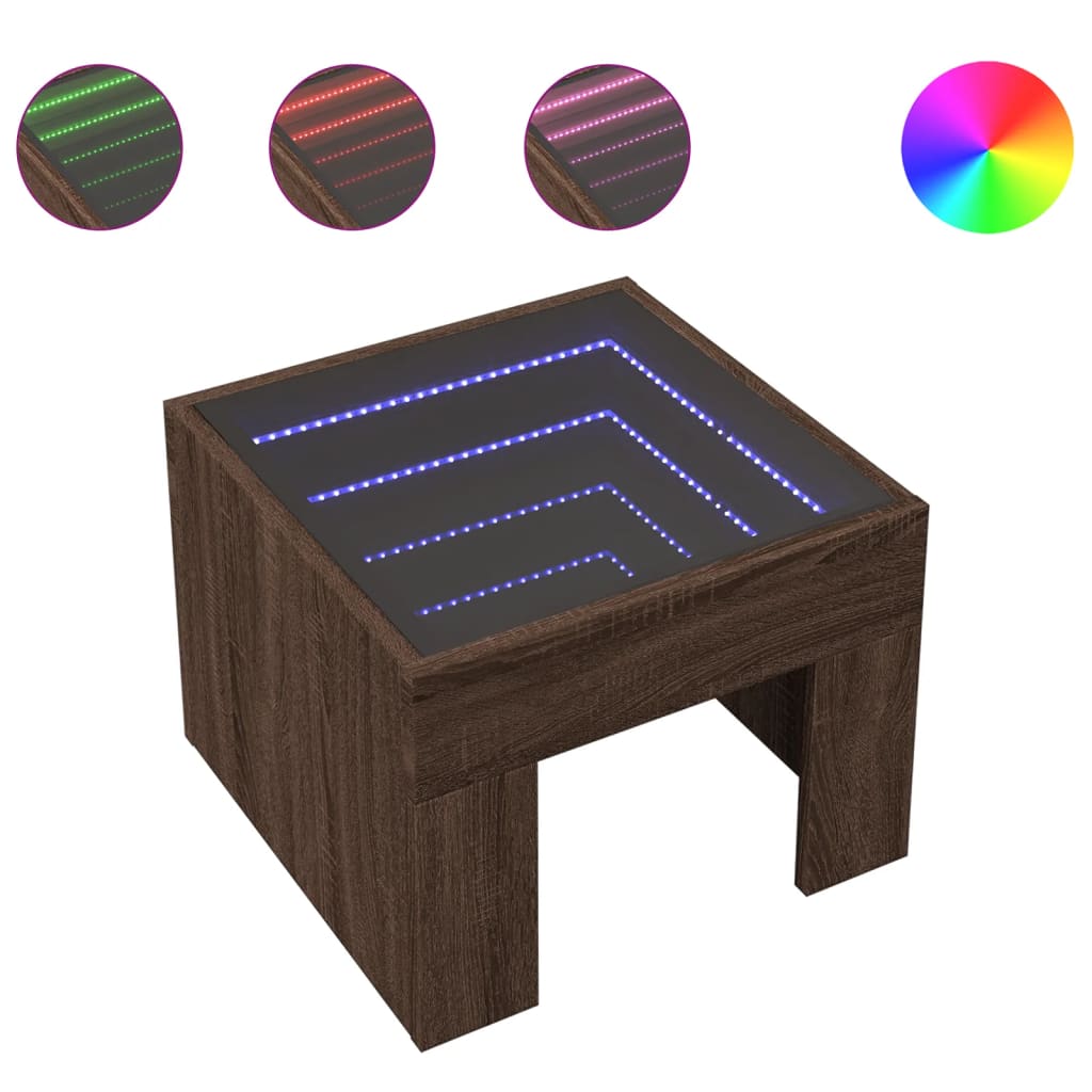 Salongbord Sofabord Brun med Infinity LED 40x40x30 cm