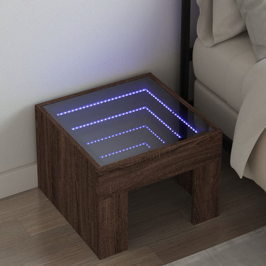 Salongbord Sofabord Brun med Infinity LED 40x40x30 cm